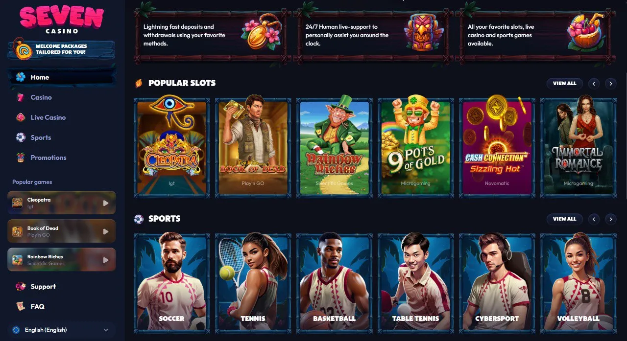 Seven Casino: 450% up to £6,500 from the gambling paradise for Brits